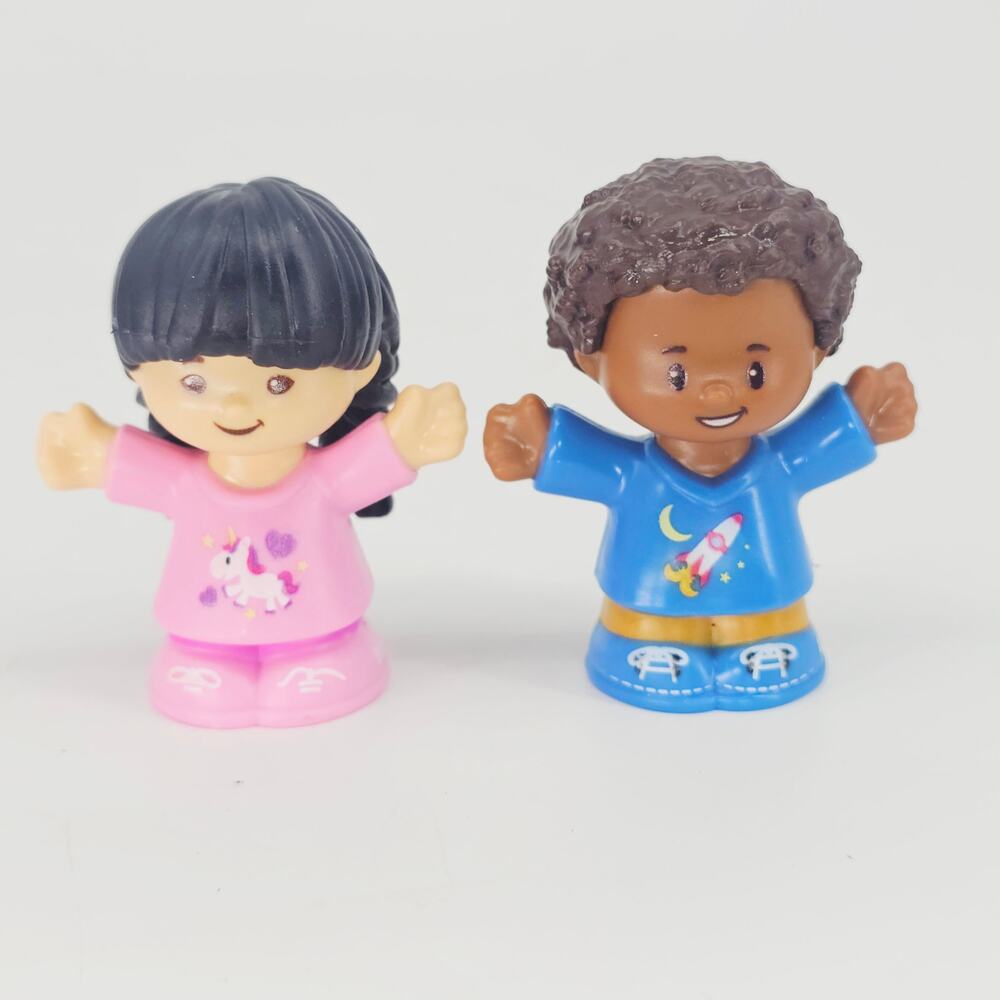 Little People Asian girl and African American boy in pajamas Figurines 2016